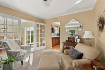 Dining room and kitchen in view