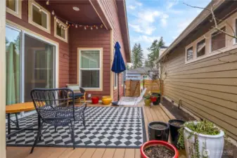 Huge Trex deck, covered area and SW exposure.  Very private and fully fenced.
