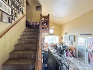 Living room and dining room from stairs.