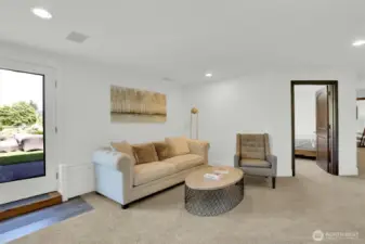 lower level living room with french doors