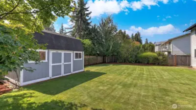 "Charming backyard shed offers endless storage or creative workspace possibilities.