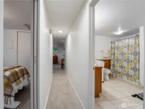 The sleeping quarters are privately set back towards the back of the house while the entertainment  spaces are at the front.