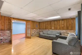 ADU living area looking into bedroom with french doors