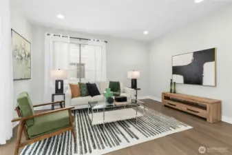 View from kitchen to open living room.