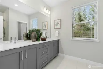 Primary bath with dual vanities