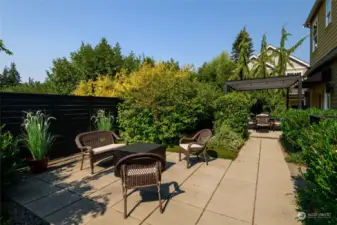 Private low maintenance yard with sitting area