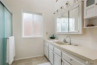 Primary bath with large walk in shower