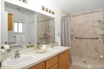 Private bath with extra-large shower & double sinks
