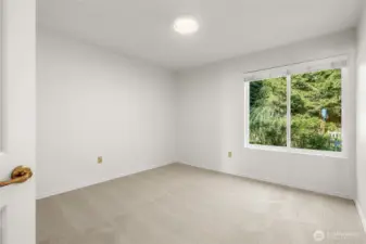 Bedroom 2 with new carpet, paint and updated light fixture.