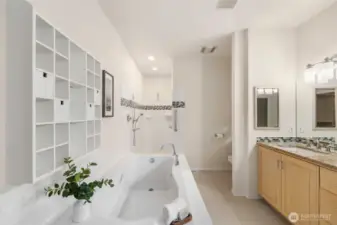 Lovely soaker tub and walk-in tile shower