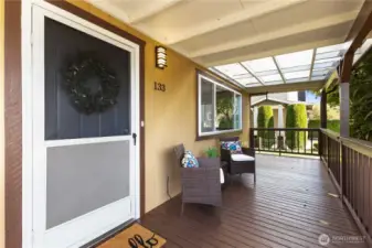 Welcoming covered front entry—perfect for greeting guests or morning coffee.