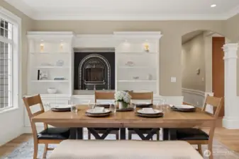 Formal dining area with gas fireplace