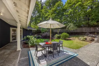 Fabulous patio in the private, fenced back yard.