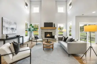 2-story family room with gas fireplace