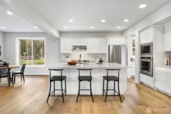 Kitchen with oversized island Kitchen Aid appliances and Bonus Stainless Refrigerator