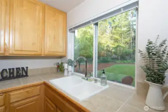 Window in the kitchen facing the beautiful backyard.