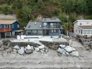 Rock stairs and boat ramp to the beach