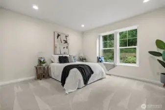 In this secondary guest suite, invite yourself to a "home away from home" experience, with lots of space and some beautiful backyard views.