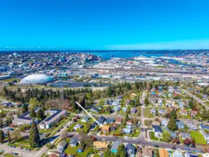 Aerial view and proximity to I-5 and Tacoma dome