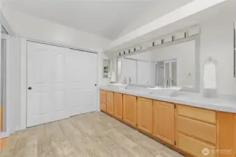 Freshly painted, new fixtures and trim. Room for a soaker tub on the opposite wall?