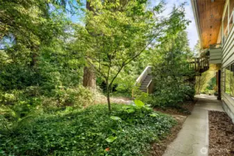 Beautifully maintained yard with lots of privacy and Thornton Creek running along the North property line