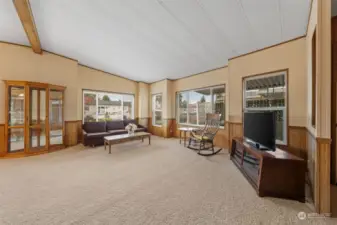 Living room and opens to dining area.