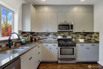 Tons of great storage space here for Costco-sized purchases. Watch the leaves change through the seasons on your maple tree as the sink overlooks your patio.