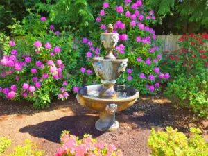 Stunning, vibrant colors and sound surround the front yard and entry adding to the tranquility this private estate provides