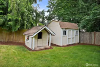 Even the playhouse, and both of the sheds have been meticulously cared for, and match the color and roofing of the main house. Power to this 10x12 shed increases usability.