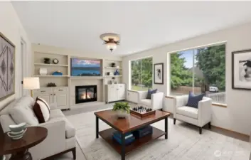 Virtually Staged. Family Room Flooded with Natural Light
