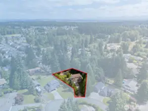 Map outline highlights the large and private .56 acre lot.