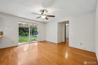 Great living space off kitchen that leads to backyard