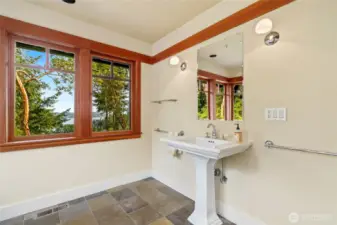 Pedestal sink in the primary bathroom.