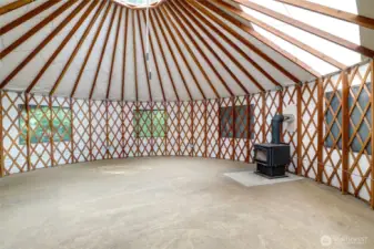 Pacific Yurt's 24' yurt has the potential to be an office, guest space, art studio, vacation rental.452 sq feet of potential.