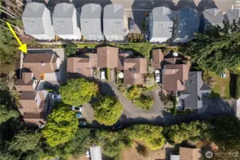 An aerial view of the 6-home enclave.