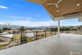 Covered and open decking. Cedar Soffits, Heaters and fan.