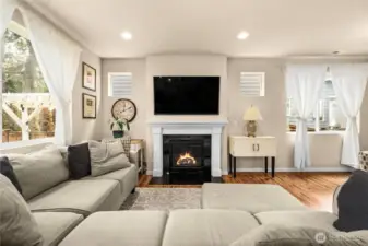 Light and airy family room with gas fireplace