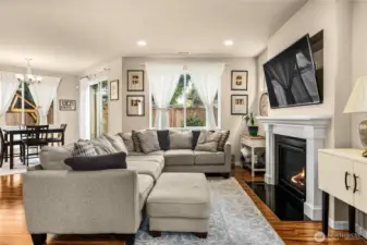 Light and airy family room with gas fireplace