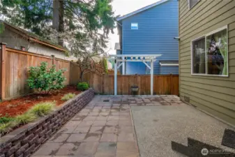 Low maintenance back patio with easy care landscaping