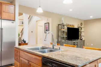 New refrigerator (April, 2026), walk-in pantry, large island with eating ready to host your next event.