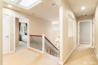 Second story landing with oversized skylight. Two linen closets in the hallway.