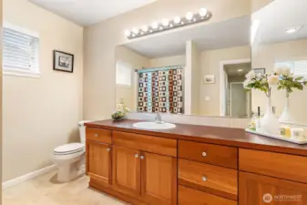 Hallway bathroom - full sized. Bath and shower.