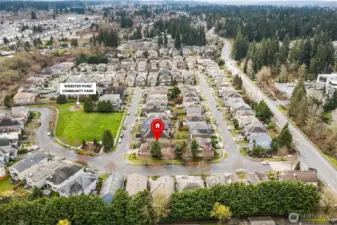 Aireal view - Corner lot, former model home across