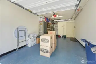 Finished garage with shelving