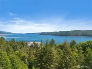 Overhead view captures the property’s setting above the Hood Canal fjord