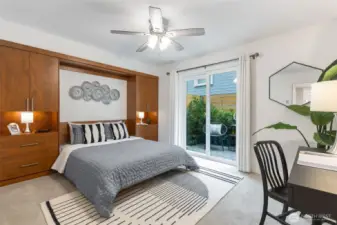 Versatile built-in Murphy bed- push up for a great office space & down when guests arrive.