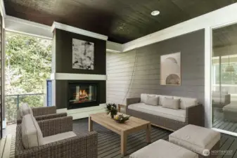Outdoor Covered Patio with Fireplace  virtually staged