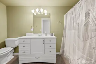 Large bathroom with walk-in shower
