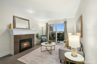 Cozy up in front of the fireplace while taking in the views of Elliot Bay, Puget Sound, and the Olympic Mountains