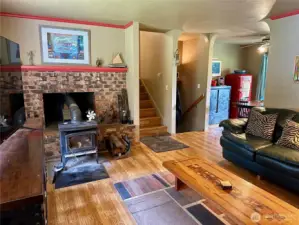 Living room with wood fireplace